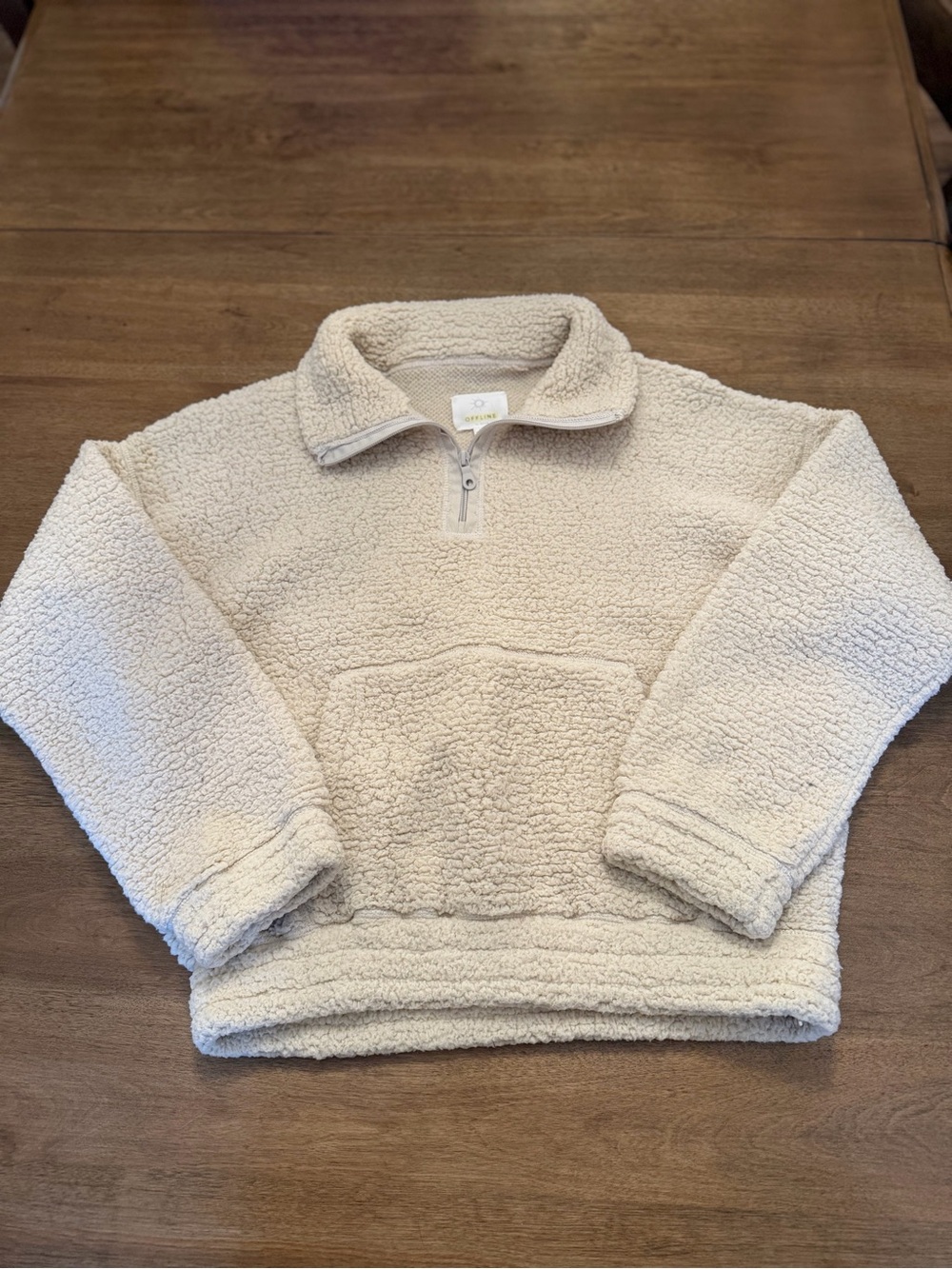 aerie Cream Sherpa Quarter-Zip Pullover Jacket